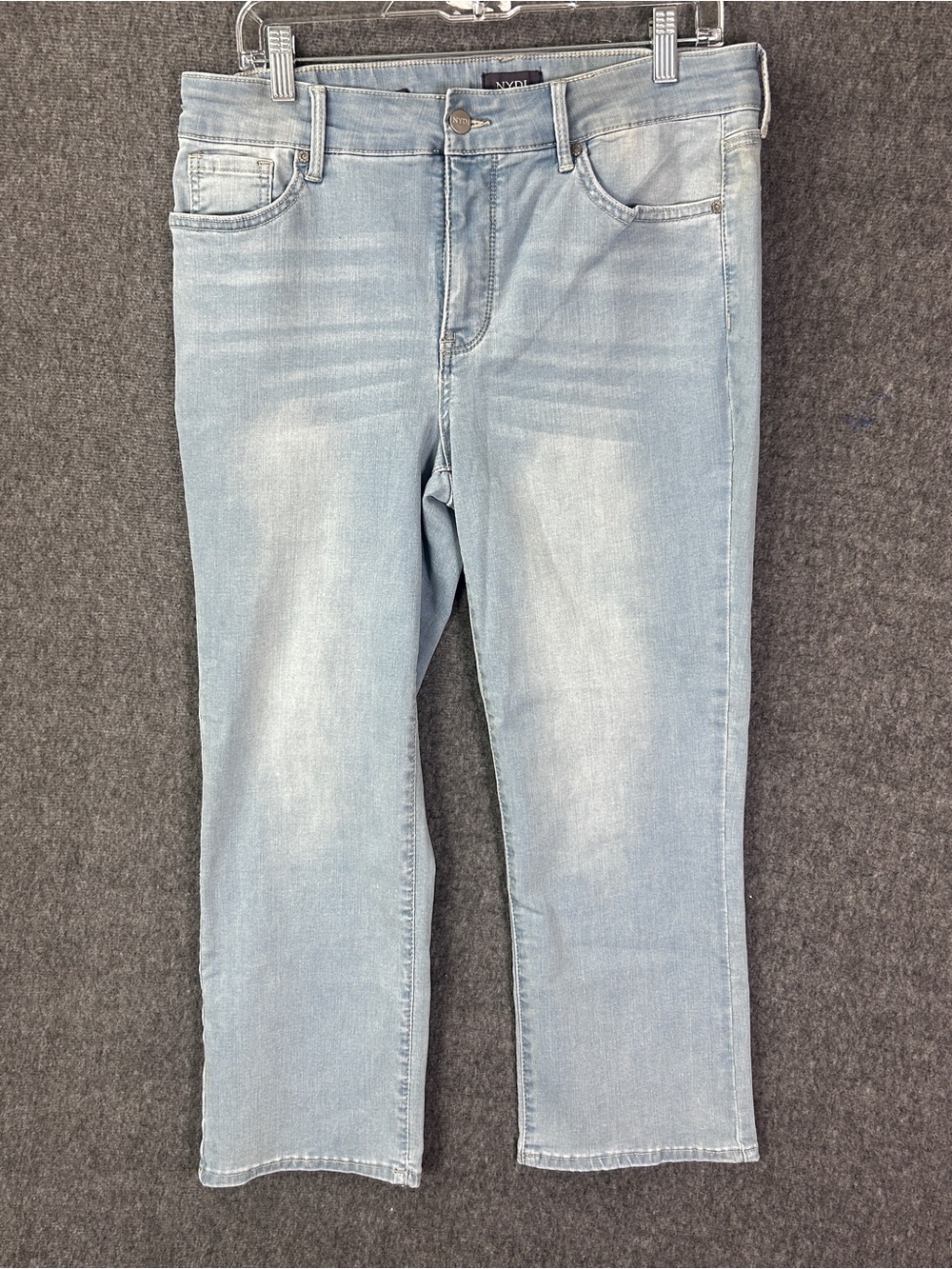 NYDJ Jeans Womens 12 Blue Light Wash Marilyn Straight High Rise Stretch Denim